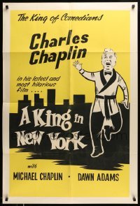 4p432 KING IN NEW YORK Canadian 1sh '57 different art of Charlie Chaplin & Dawn Addams!