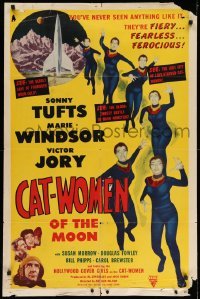 4p136 CAT-WOMEN OF THE MOON 1sh '53 campy cult classic, they're fiery, fearless & ferocious!