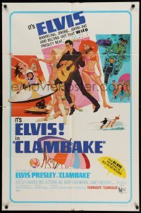 4p147 CLAMBAKE 1sh '67 McGinnis art of Elvis Presley in speed boat w/sexy babes, rock & roll!