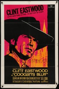 4p164 COOGAN'S BLUFF 1sh '68 art of Clint Eastwood in New York City, directed by Don Siegel!
