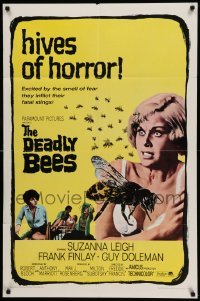 4p177 DEADLY BEES 1sh '67 hives of horror, fatal stings, image of sexy near-naked girl attacked!