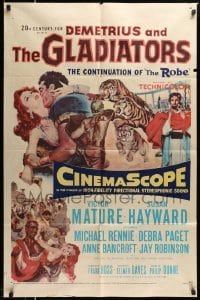 4p181 DEMETRIUS & THE GLADIATORS 1sh '54 art of Biblical Victor Mature & Susan Hayward!