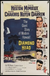4p189 DIAMOND HEAD 1sh '62 Charlton Heston, Yvette Mimieux, cool art of Hawaiian volcano!