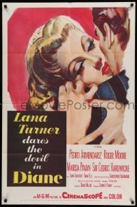 4p191 DIANE 1sh '56 sexy Lana Turner dares the devil, great close up romantic art!