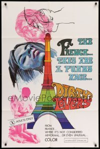 4p193 DIRTY LOVERS 1sh '70 French are funny about sex, cool different art of the Eiffel Tower!