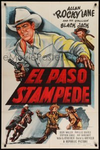 4p224 EL PASO STAMPEDE 1sh '53 close up art of Rocky Lane with gun & punching bad guy!
