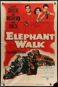 4p227 ELEPHANT WALK 1sh '54 Elizabeth Taylor, Dana Andrews & Peter Finch, art by Rehberger!