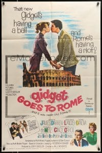 4p299 GIDGET GOES TO ROME 1sh '63 James Darren & Cindy Carol over Italy's Colisseum!