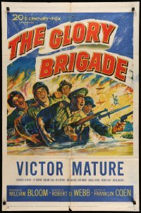 4p310 GLORY BRIGADE 1sh '53 cool artwork of Victor Mature & soldiers in Korean War!