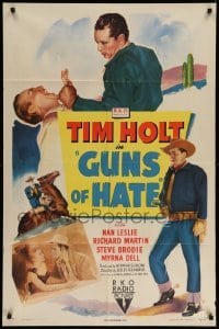 4p336 GUNS OF HATE style A 1sh '48 art of Tim Holt fighting, romancing & full-length with gun!