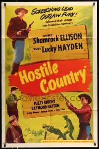 4p378 HOSTILE COUNTRY 1sh '50 Jimmy Shamrock Ellison & Russ Lucky Hayden in forbidden territory!
