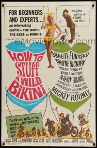 4p384 HOW TO STUFF A WILD BIKINI 1sh '65 Annette Funicello, Buster Keaton, motorcycle & bikini art