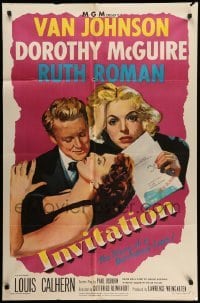 4p400 INVITATION 1sh '52 Van Johnson, Dorothy McGuire, Ruth Roman, story of a borrowed love!