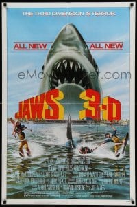 4p410 JAWS 3-D 1sh '83 great Gary Meyer shark artwork, the third dimension is terror!