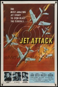 4p413 JET ATTACK 1sh '58 cool artwork of Korean War military fighter jets in formation!