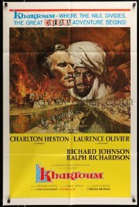 4p427 KHARTOUM style A Cinerama 1sh '66 art of Charlton Heston & Laurence Olivier, great adventure