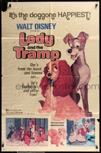 4p439 LADY & THE TRAMP 1sh R72 Walt Disney classic cartoon, best spaghetti scene!