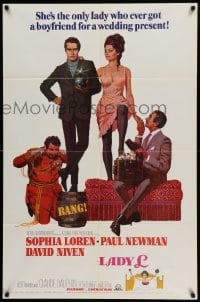 4p441 LADY L style B 1sh '66 art of sexy Sophia Loren, Paul Newman & David Niven!
