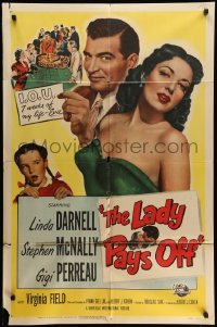 4p442 LADY PAYS OFF 1sh '51 sexy Linda Darnell in swimsuit gambles & loses, Stephen McNally!