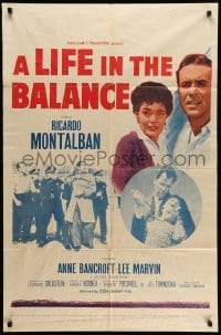 4p464 LIFE IN THE BALANCE 1sh '55 early Ricardo Montalban, Anne Bancroft, Lee Marvin!