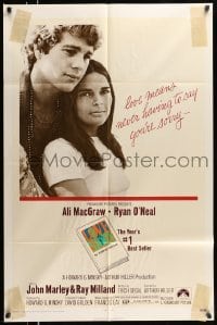 4p496 LOVE STORY 1sh '70 great romantic close up of Ali MacGraw & Ryan O'Neal!