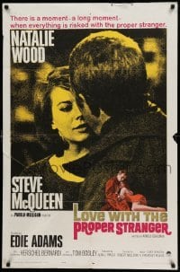 4p498 LOVE WITH THE PROPER STRANGER 1sh '64 romantic close up of Natalie Wood & Steve McQueen!