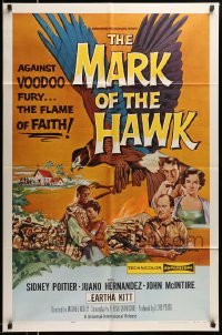 4p532 MARK OF THE HAWK 1sh '58 Sidney Poitier & Eartha Kitt against voodoo fury in Africa!