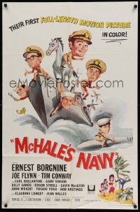 4p541 McHALE'S NAVY 1sh '64 great artwork of Ernest Borgnine, Tim Conway & cast on ship!