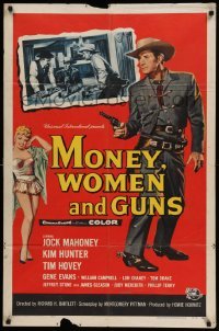 4p554 MONEY, WOMEN & GUNS 1sh '58 cowboy Jock Mahoney w/revolver, cool gambling image!