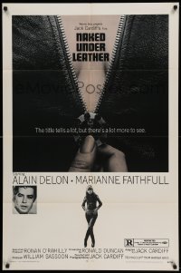 4p571 NAKED UNDER LEATHER 1sh '70 Alain Delon, super c/u of sexy Marianne Faithfull unzipping!