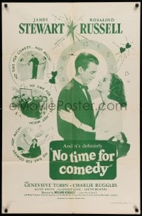 4p590 NO TIME FOR COMEDY 1sh R56 romantic close up of Jimmy Stewart & Rosalind Russell!