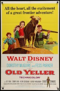 4p600 OLD YELLER 1sh R65 Dorothy McGuire, Fess Parker, art of Disney's most classic canine!