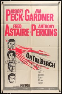 4p605 ON THE BEACH 1sh '59 art of Gregory Peck, Ava Gardner, Fred Astaire & Anthony Perkins!