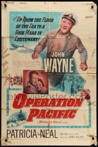 4p613 OPERATION PACIFIC 1sh '51 great images of Navy sailor John Wayne & Patricia Neal!