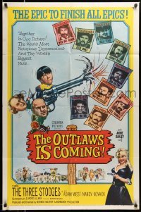 4p618 OUTLAWS IS COMING 1sh '65 The Three Stooges with Curly-Joe are wacky cowboys!