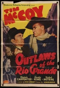 4p619 OUTLAWS OF THE RIO GRANDE 1sh '41 great close-up of Tim McCoy in fight and on horseback!