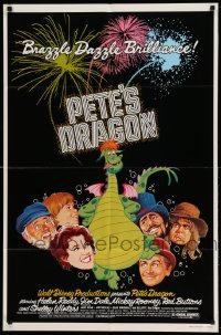 4p643 PETE'S DRAGON 1sh '77 Walt Disney animation/live action, colorful art of Elliott!