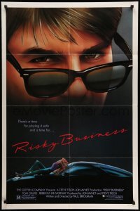 4p727 RISKY BUSINESS 1sh '83 classic close up art of Tom Cruise in cool shades by Drew Struzan!