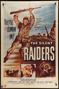 4p787 SILENT RAIDERS 1sh '54 Richard Bartlett running with rifle over head, they're comin' in!