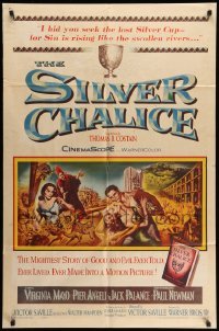 4p790 SILVER CHALICE 1sh '55 great art of Virginia Mayo & Paul Newman in his first movie!