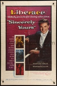 4p793 SINCERELY YOURS 1sh '55 famous pianist Liberace brings a crescendo of love to empty lives!