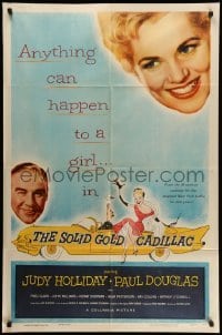 4p816 SOLID GOLD CADILLAC 1sh '56 Hirschfeld art of Judy Holliday & Paul Douglas in car!