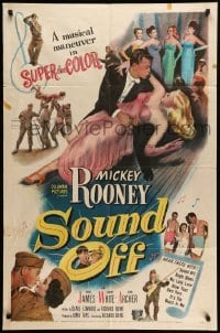 4p826 SOUND OFF 1sh '52 art of excited Mickey Rooney & sexy girls, written by Blake Edwards!