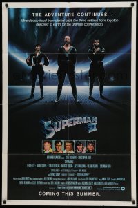 4p859 SUPERMAN II teaser 1sh '81 Christopher Reeve, Terence Stamp, great image of villains!