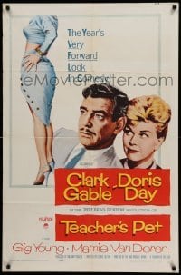 4p873 TEACHER'S PET 1sh '58 teacher Doris Day, pupil Clark Gable, sexy Mamie Van Doren's body!