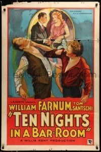 4p876 TEN NIGHTS IN A BARROOM style A 1sh '31 Farnum knocks out Santschi & saves his little girl!