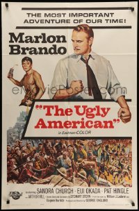 4p934 UGLY AMERICAN 1sh '63 close-up headshot of Marlon Brando!