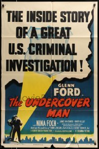 4p936 UNDERCOVER MAN 1sh '49 lawman's badge shines a light on Glenn Ford posing as gangster!