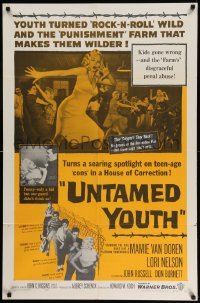 4p941 UNTAMED YOUTH 1sh '57 sexy bad girl Mamie Van Doren in a house of correction!