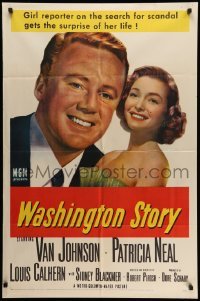 4p965 WASHINGTON STORY 1sh '52 great close up image of Van Johnson & Patricia Neal!